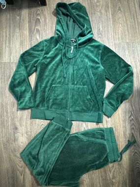 Plush Velour Zip Hoodie & Jogger Set - Emerald Green